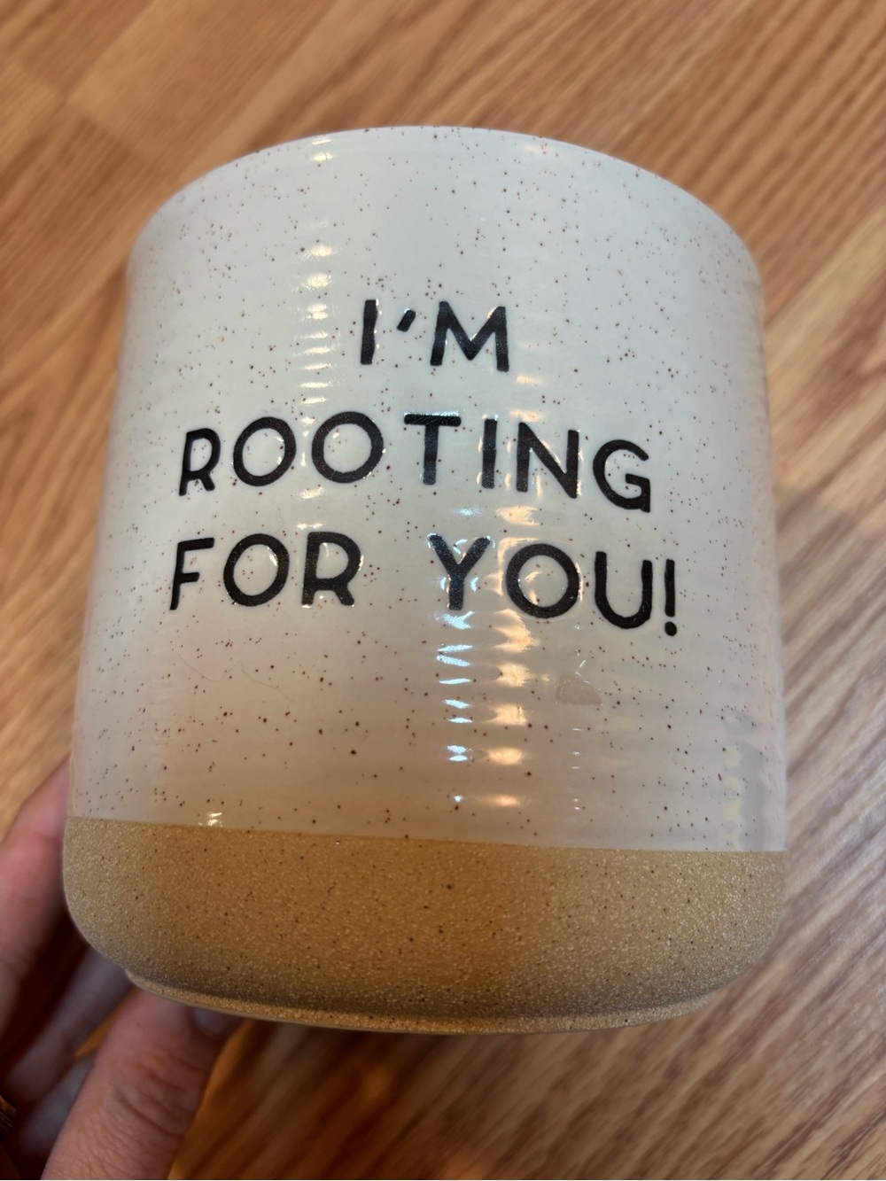Ceramic Planter Pot - "I'm Rooting For You!" Speckled White & Tan NWT